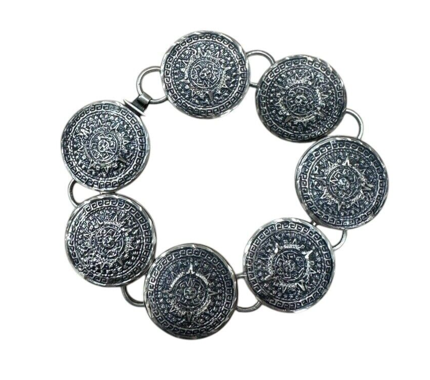 Sun God Sterling Silver Bracelet and Pendant 8in