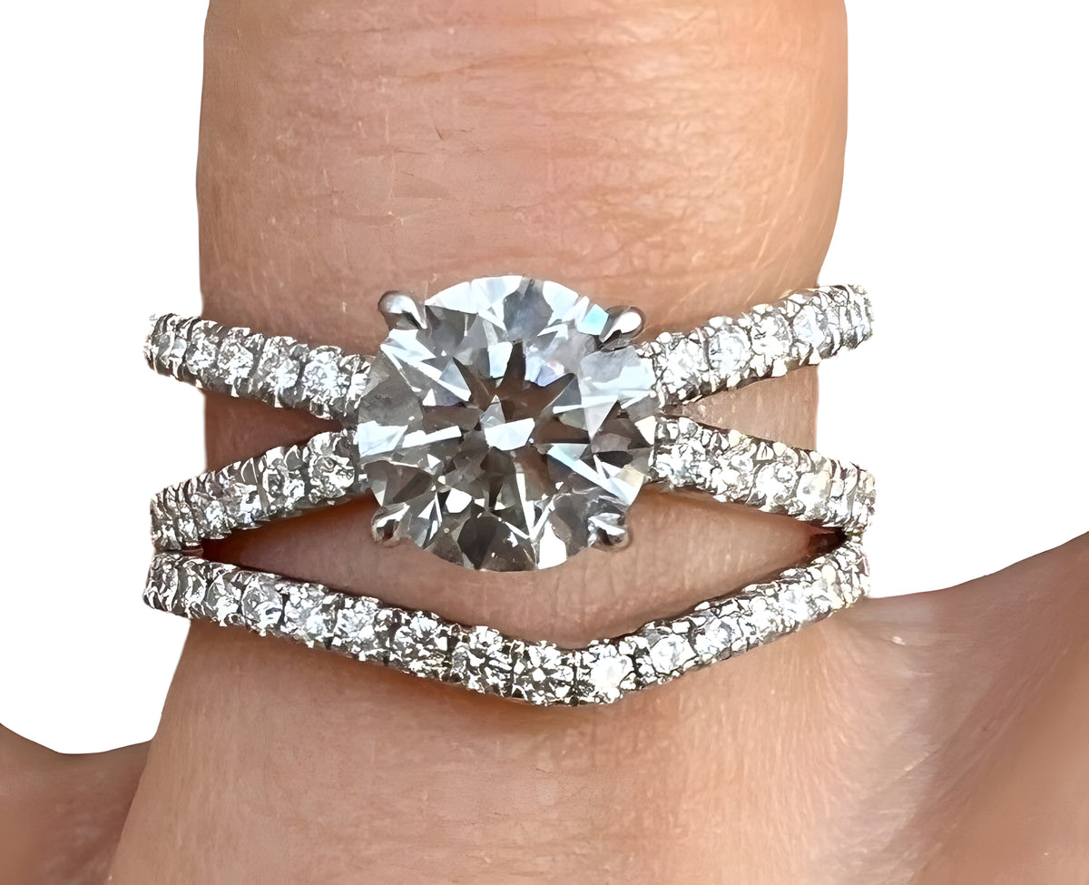 14kt White Gold and 1.00ct Round Lab Grown Diamond Engagement Ring Set 2.04ctw