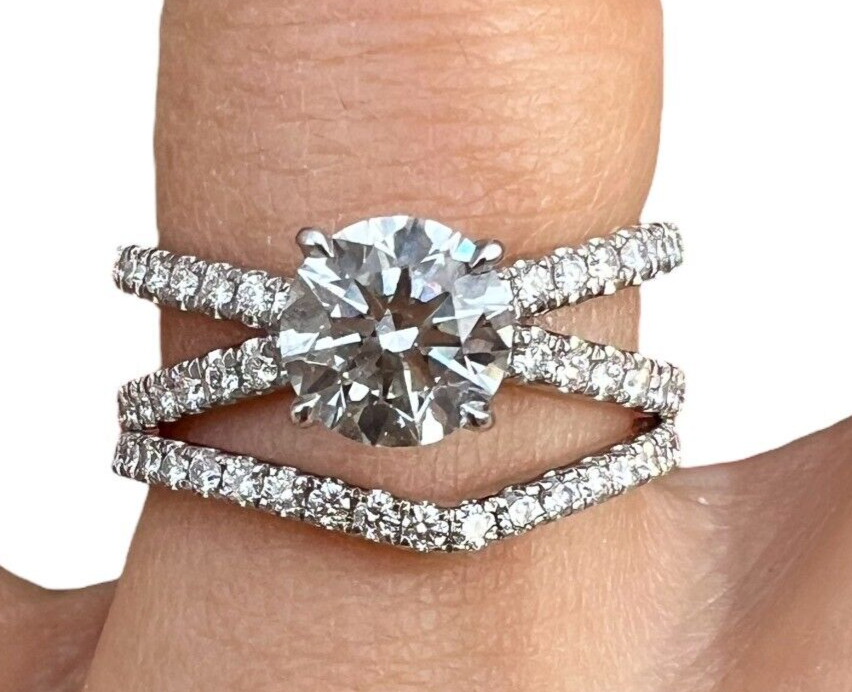 14kt White Gold and 1.00ct Round Lab Grown Diamond Engagement Ring Set 2.04ctw