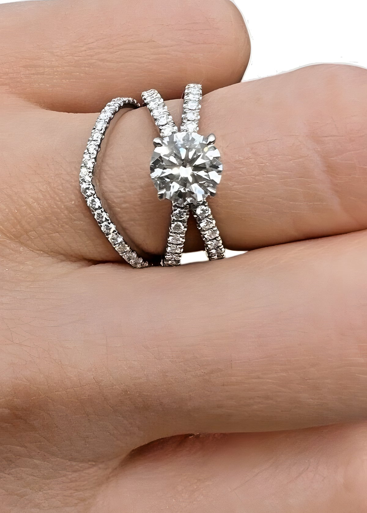 14kt White Gold and 1.00ct Round Lab Grown Diamond Engagement Ring Set 2.04ctw
