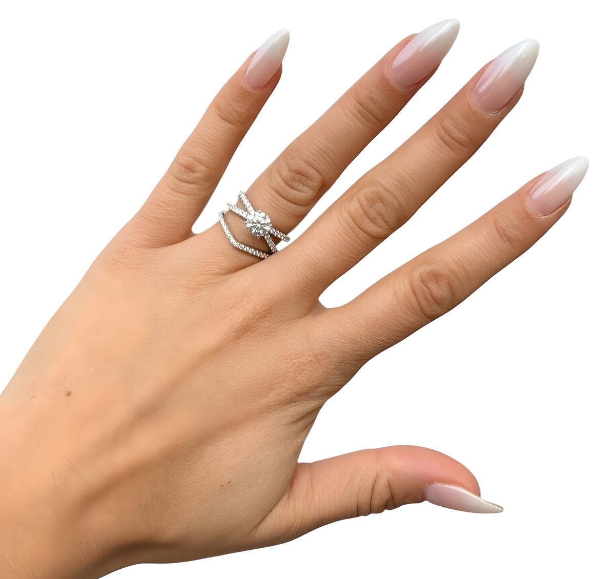 14kt White Gold and 1.00ct Round Lab Grown Diamond Engagement Ring Set 2.04ctw