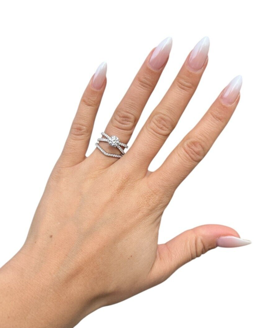 14kt White Gold and 1.00ct Round Lab Grown Diamond Engagement Ring Set 2.04ctw