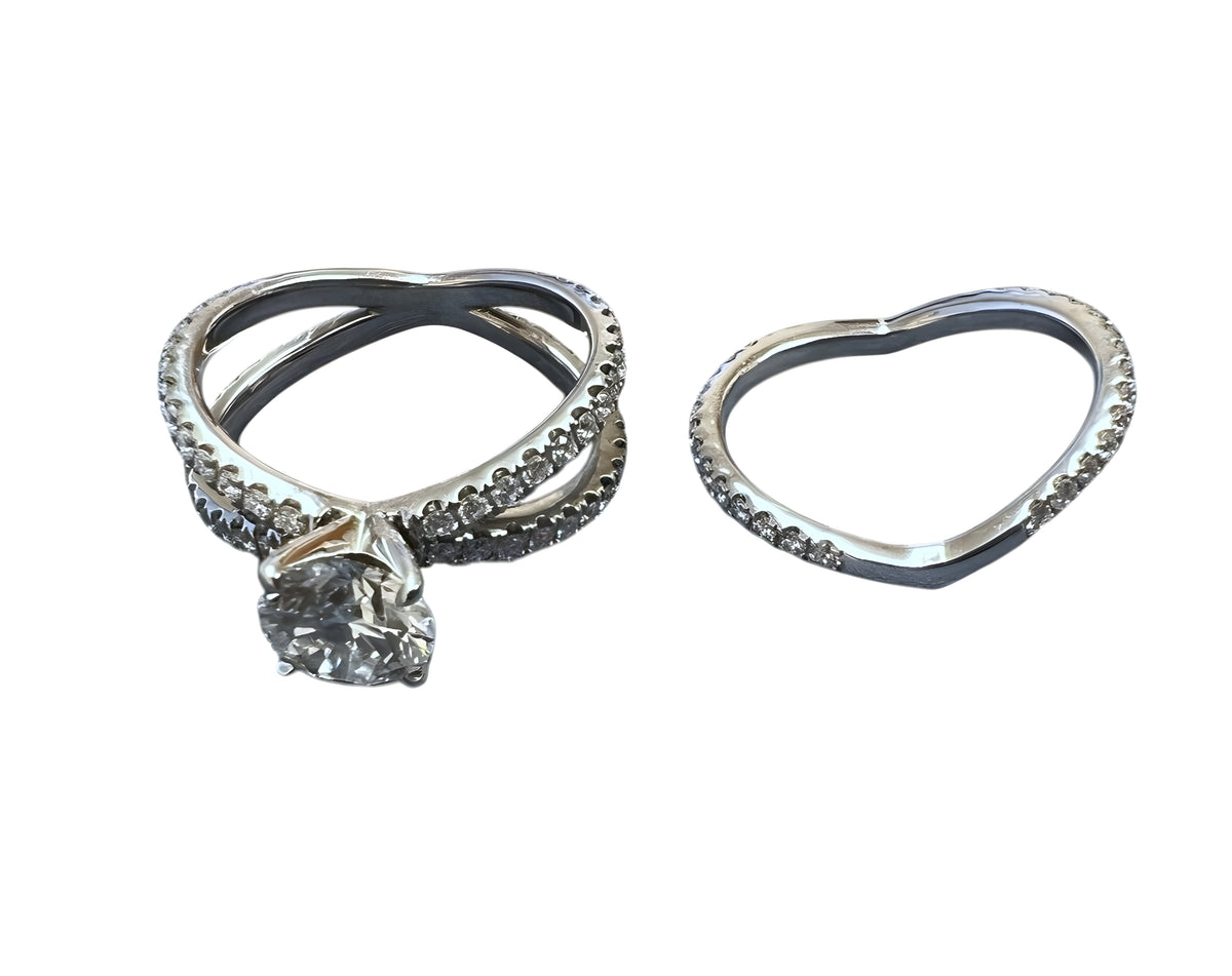 14kt White Gold and 1.00ct Round Lab Grown Diamond Engagement Ring Set 2.04ctw