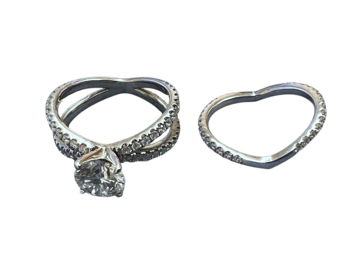 14kt White Gold and 1.00ct Round Lab Grown Diamond Engagement Ring Set 2.04ctw