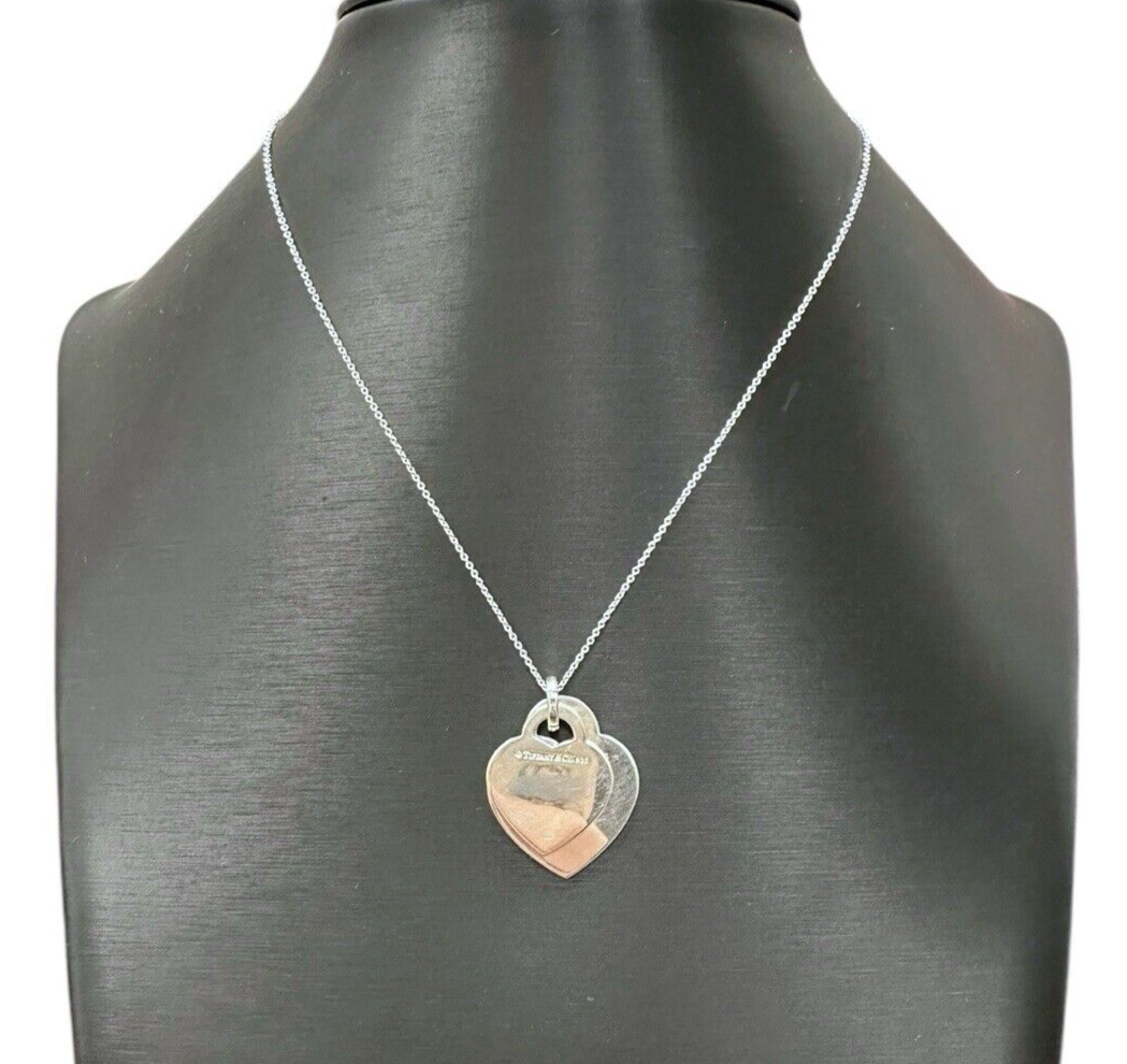 Tiffany And Co Sterling Silver Double Heart Necklace