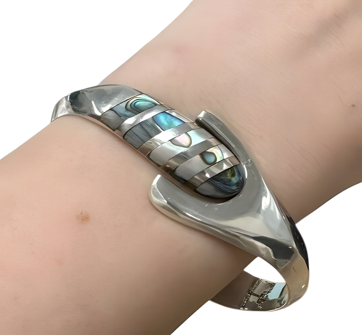 Sterling Silver Abalone Hinged Bracelet
