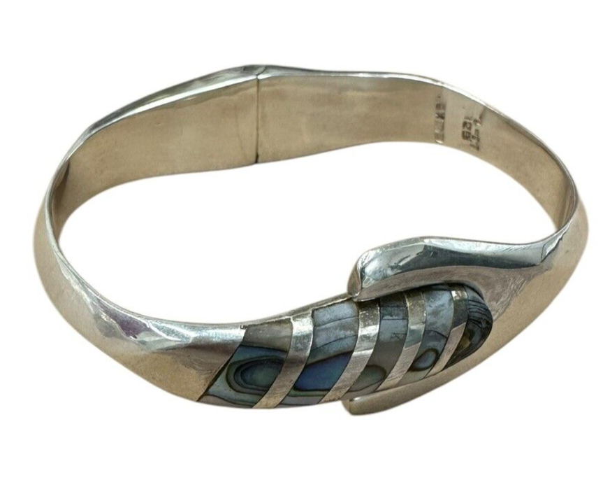 Sterling Silver Abalone Hinged Bracelet