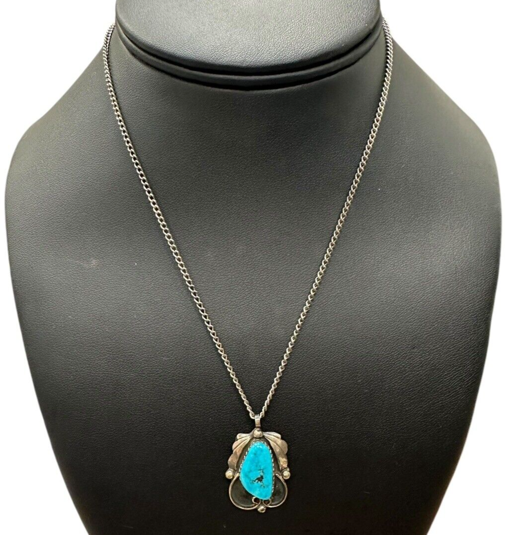 Native American Sterling Silver Turquoise Necklace 16 inches