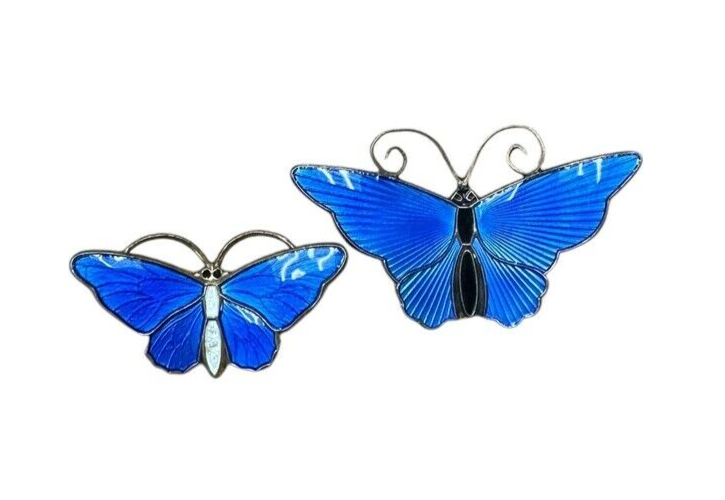 Askel Holmsen Sterling Silver & Blue Enamel Vintage Butterfly Brooches Norway