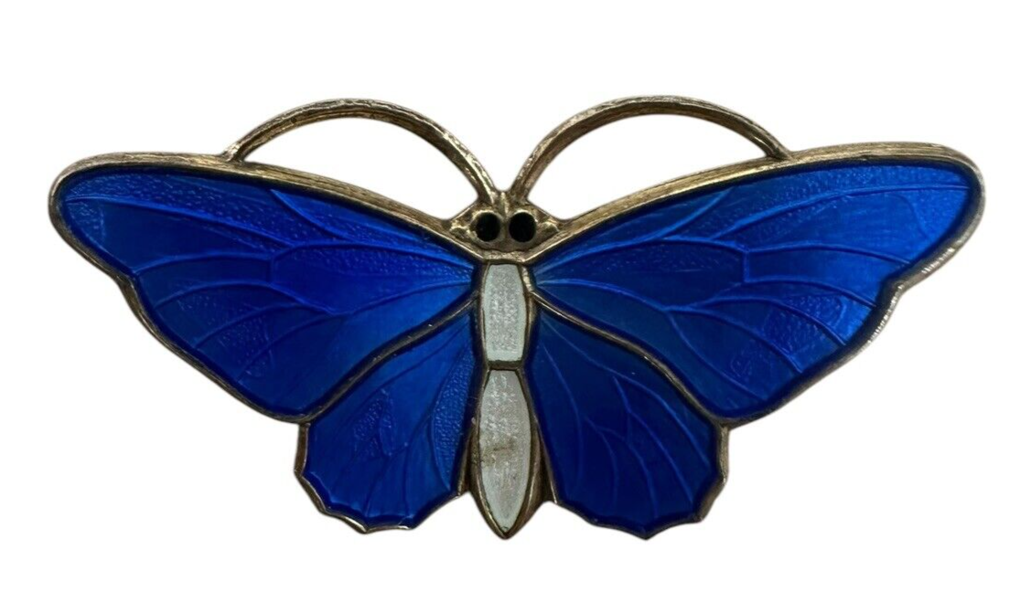 Askel Holmsen Sterling Silver & Blue Enamel Vintage Butterfly Brooches Norway