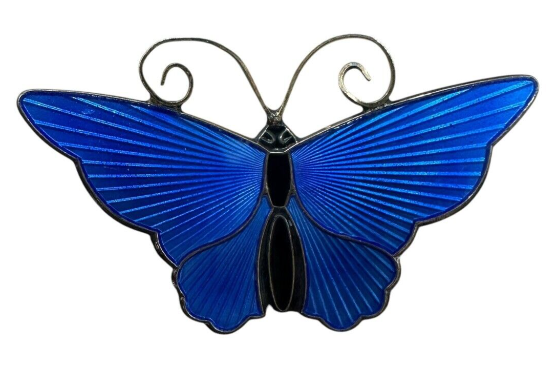 Askel Holmsen Sterling Silver & Blue Enamel Vintage Butterfly Brooches Norway