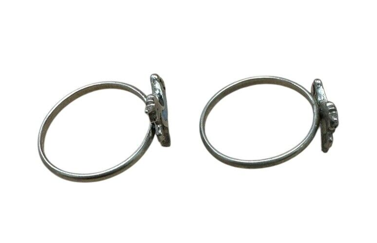 Two Sterling Silver Blue Enamel Unicorn Child Rings size 5