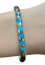 Taxco Sterling Silver Turquoise Inlay Hinged Bangle Bracelet