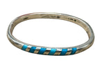 Taxco Sterling Silver Turquoise Inlay Hinged Bangle Bracelet