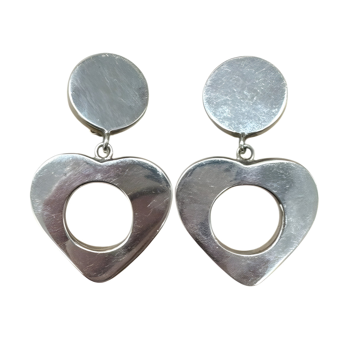 Taxco Sterling Silver Heart Shape Clip On Earrings