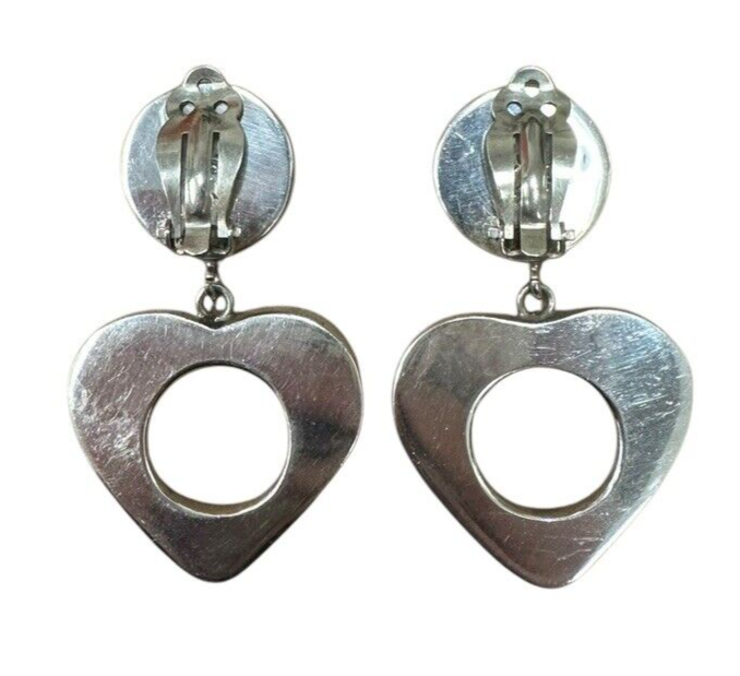 Taxco Sterling Silver Heart Shape Clip On Earrings