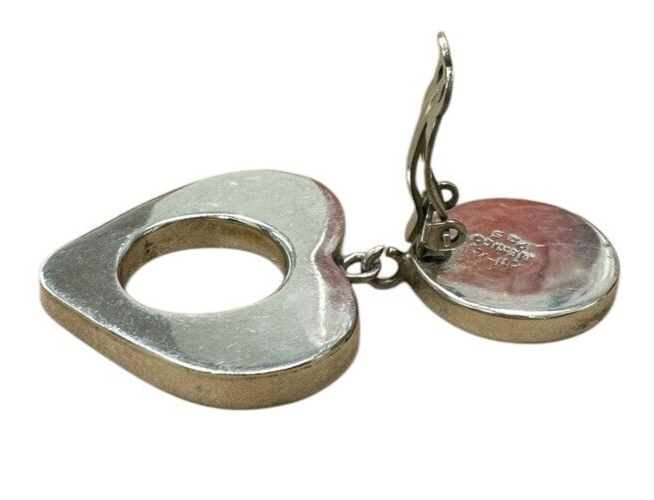 Taxco Sterling Silver Heart Shape Clip On Earrings