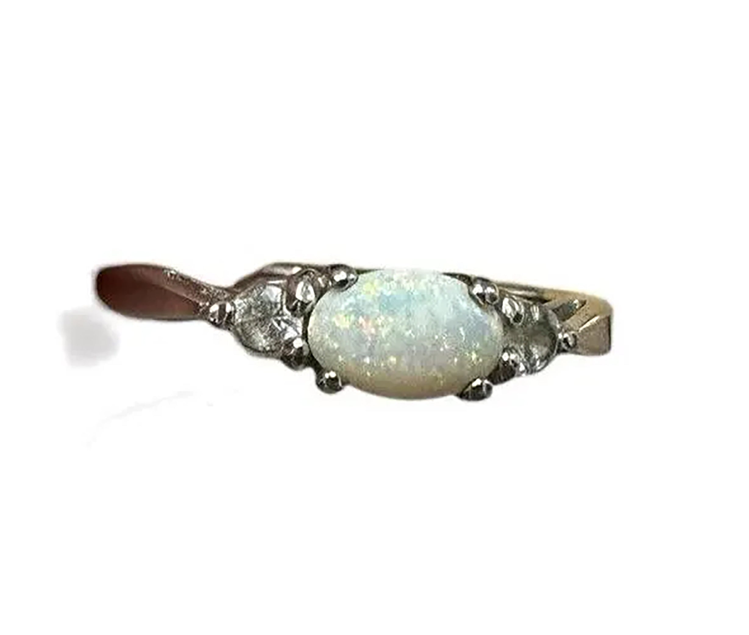 Avon Sterling Silver Opal with Clear Aquamarine Ring size 6.25