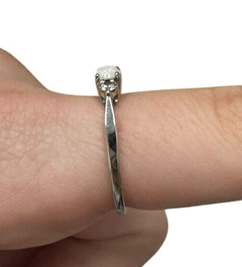 Avon Sterling Silver Opal with Clear Aquamarine Ring size 6.25