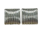 BJFLA Electroformed Sterling Silver Square Ribbed Clip On Earrings
