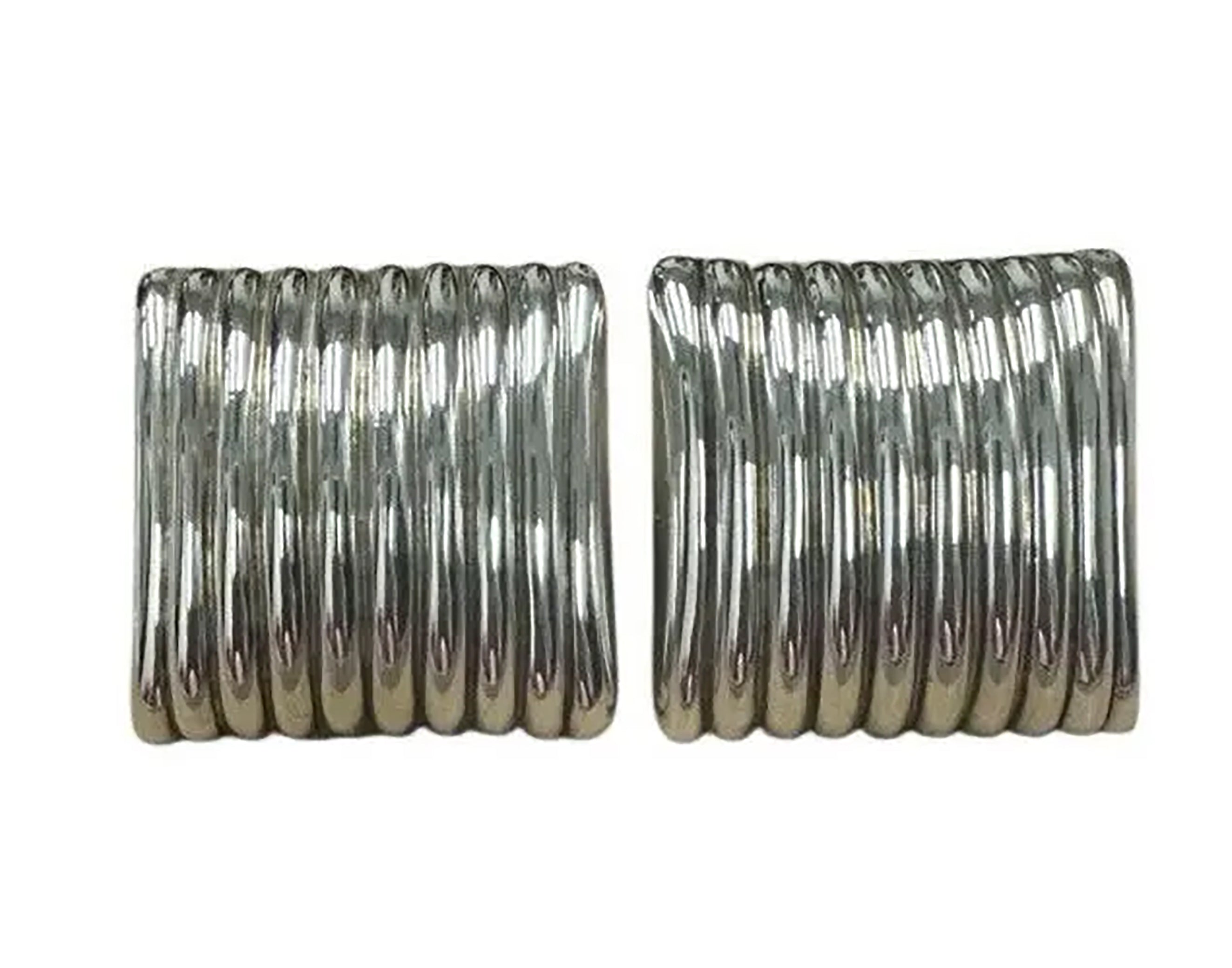 BJFLA Electroformed Sterling Silver Square Ribbed Clip On Earrings