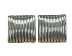BJFLA Electroformed Sterling Silver Square Ribbed Clip On Earrings