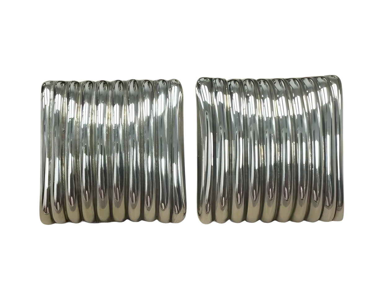 BJFLA Electroformed Sterling Silver Square Ribbed Clip On Earrings