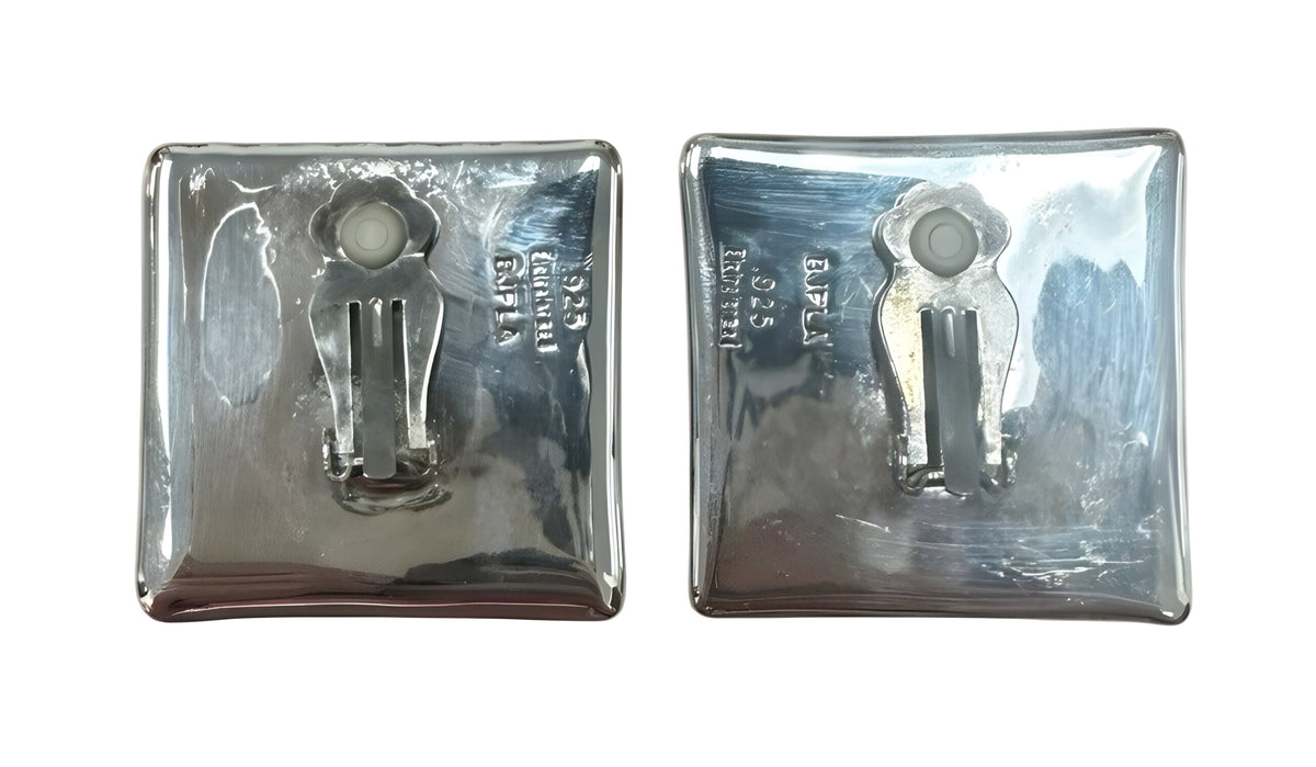 BJFLA Electroformed Sterling Silver Square Ribbed Clip On Earrings