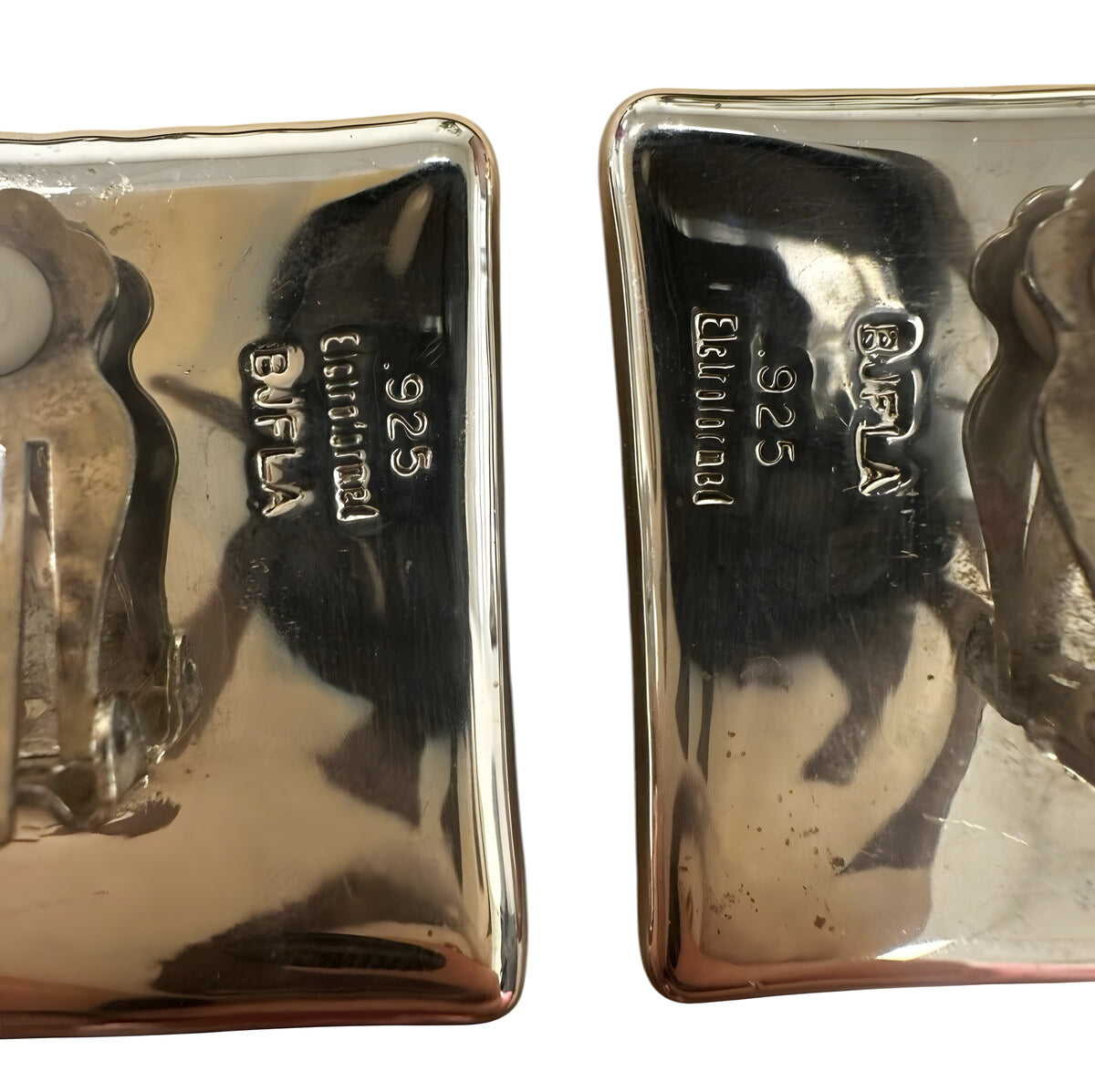 BJFLA Electroformed Sterling Silver Square Ribbed Clip On Earrings