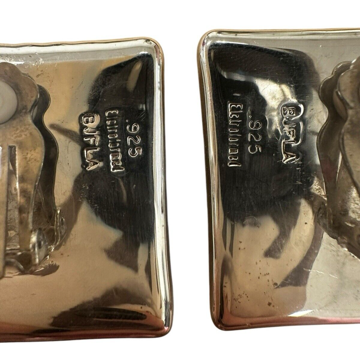 BJFLA Electroformed Sterling Silver Square Ribbed Clip On Earrings