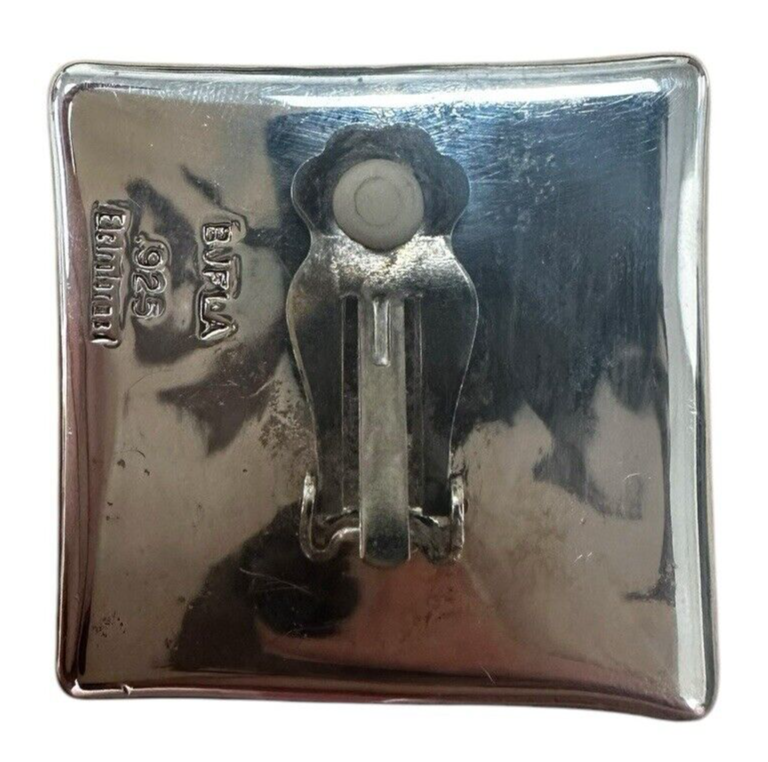 BJFLA Electroformed Sterling Silver Square Ribbed Clip On Earrings