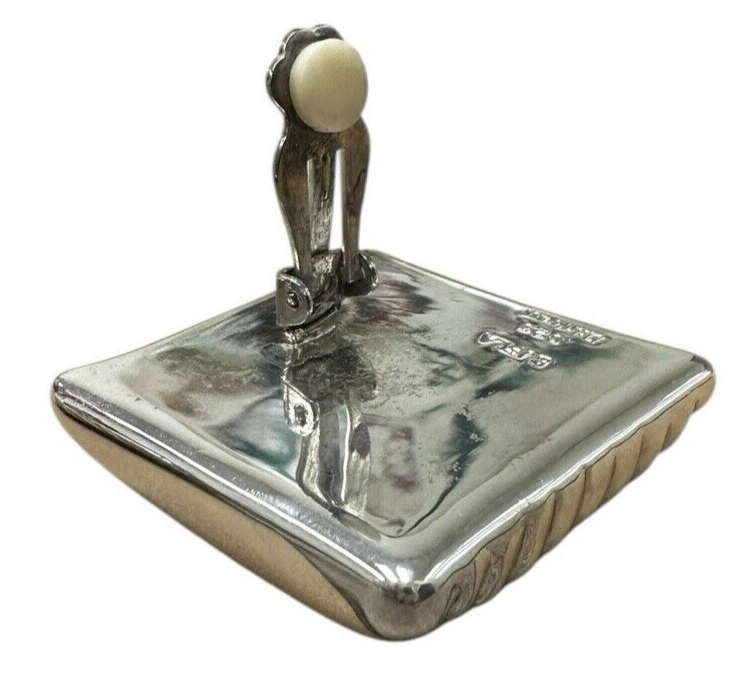 BJFLA Electroformed Sterling Silver Square Ribbed Clip On Earrings