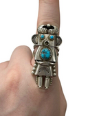 Sterling Silver Native American Indian Kachina Dancer Turquoise Ring size 7.5