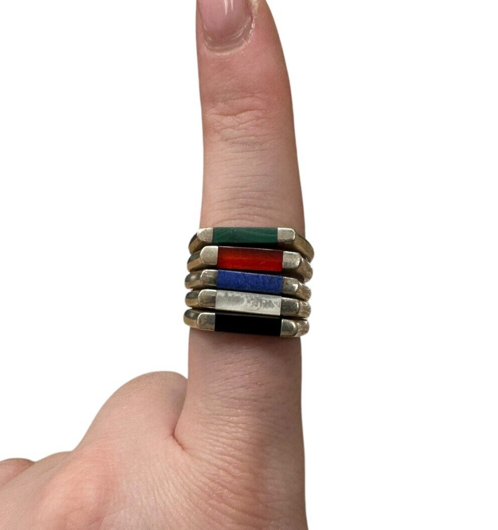 Sterling Silver Multicolor Stackable Rings size 8