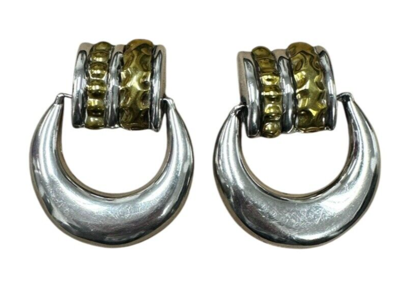 Sterling Silver Avant Garde Door Knocker Clip On Earrings