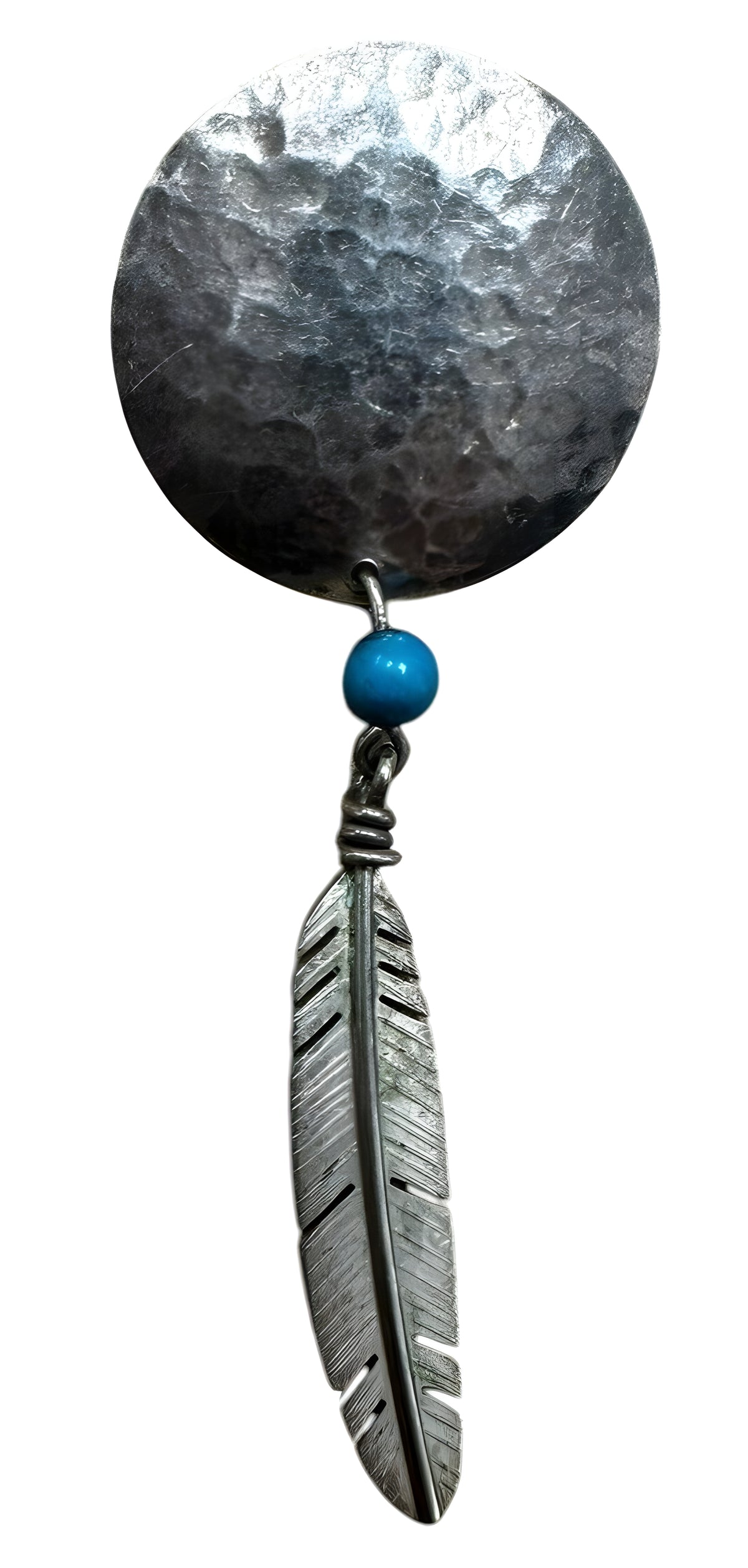 Sterling Silver Hammered Circle Turquoise Feather Earrings