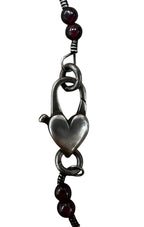 Sterling Silver Maroon Bead Cross Pendant With Heart Detailing Necklace