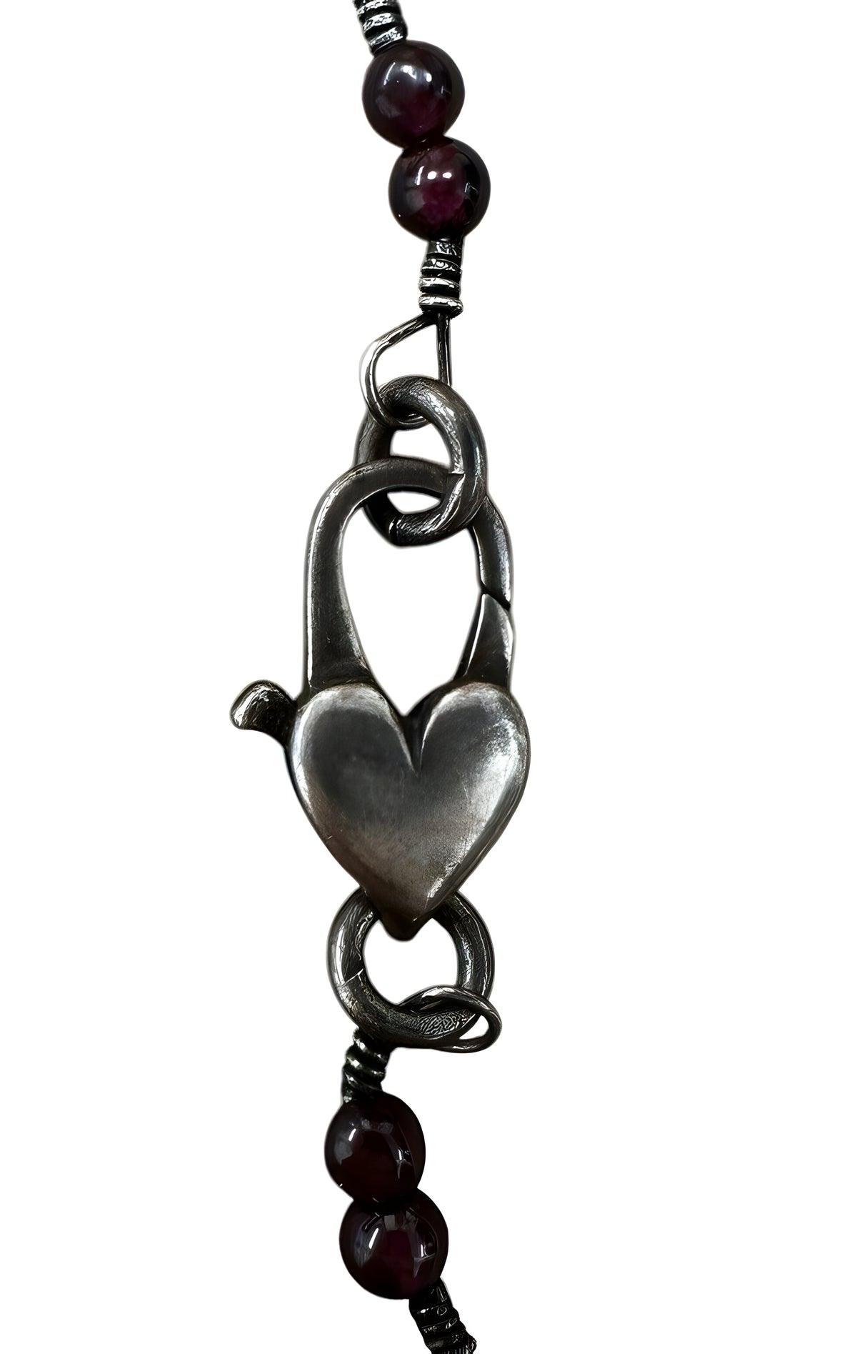Sterling Silver Maroon Bead Cross Pendant With Heart Detailing Necklace