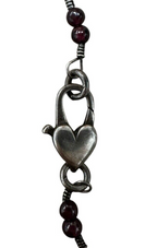 Sterling Silver Maroon Bead Cross Pendant With Heart Detailing Necklace