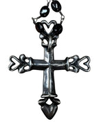 Sterling Silver Maroon Bead Cross Pendant With Heart Detailing Necklace