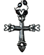 Sterling Silver Maroon Bead Cross Pendant With Heart Detailing Necklace