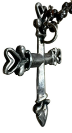 Sterling Silver Maroon Bead Cross Pendant With Heart Detailing Necklace