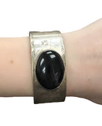 Sterling Silver Cuff Bracelet With Large Oval Black Onyx