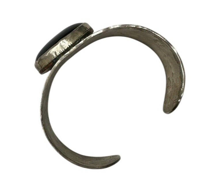 Sterling Silver Cuff Bracelet With Large Oval Black Onyx