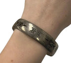 Sterling Silver Cuff Bracelet With Flower And Bird Engravings