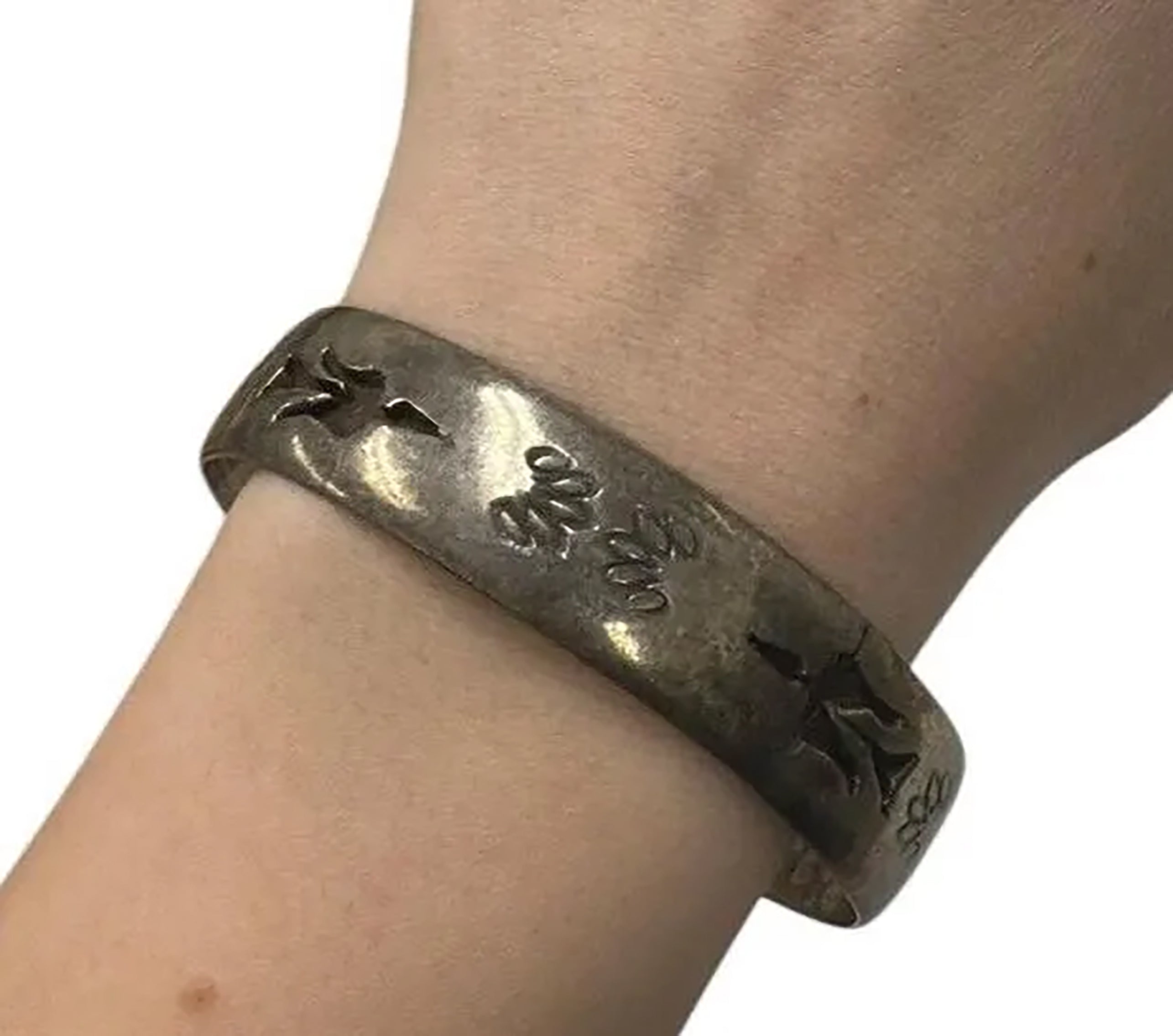 Sterling Silver Cuff Bracelet With Flower And Bird Engravings