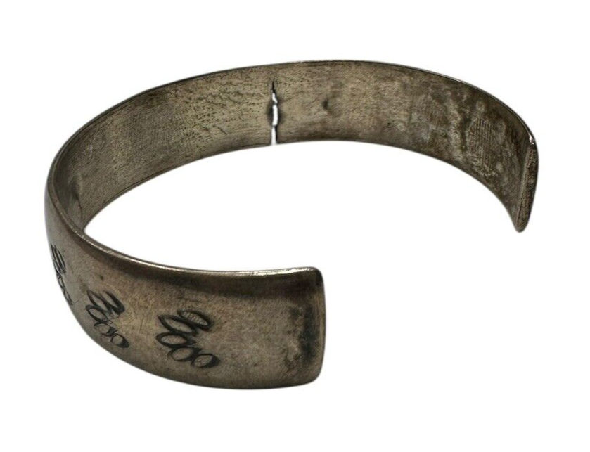 Sterling Silver Cuff Bracelet With Flower And Bird Engravings