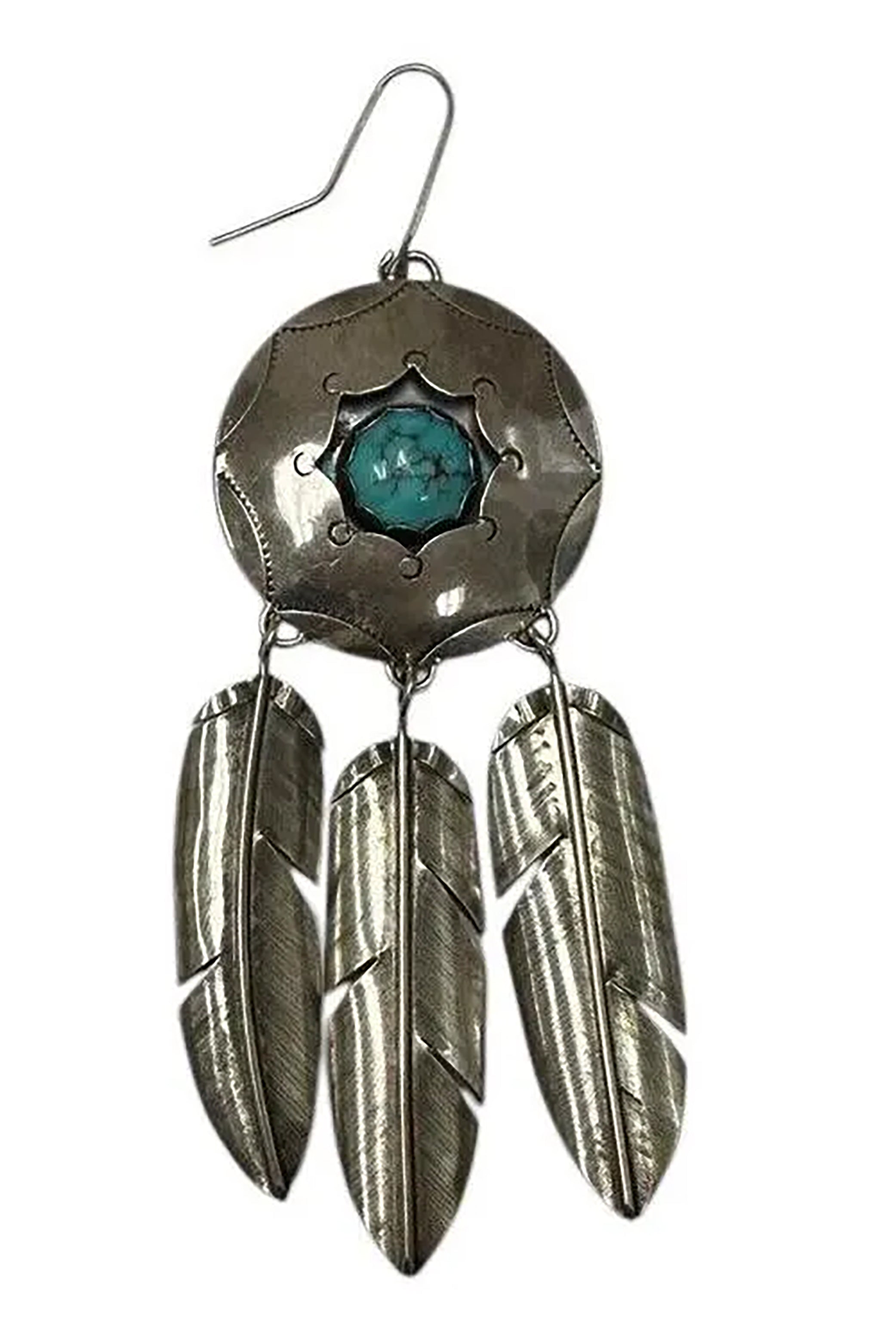 Single Sterling Silver Turquoise Feather Earring