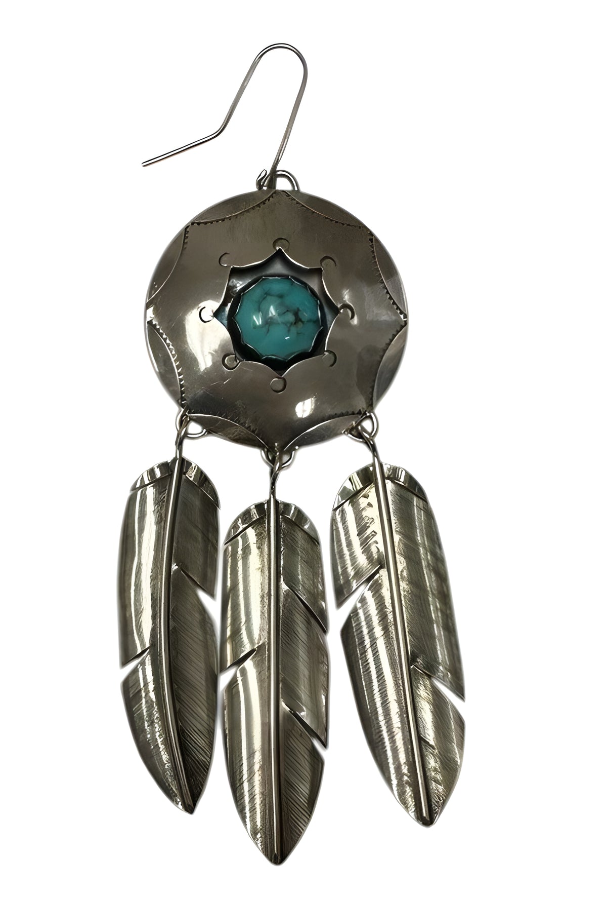 Single Sterling Silver Turquoise Feather Earring