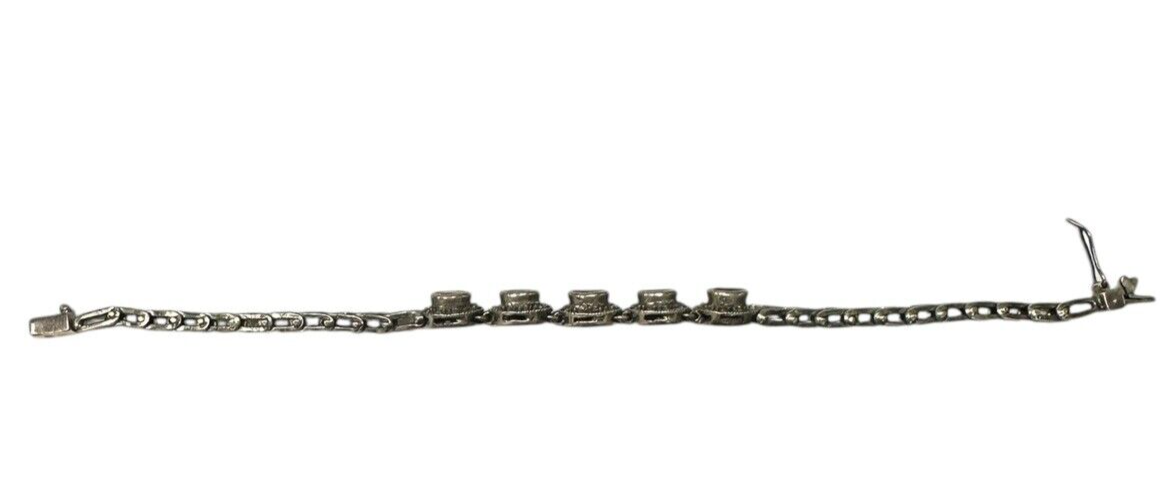 Vintage Art Deco Sterling Silver Garnet Marcasite Tennis Bracelet